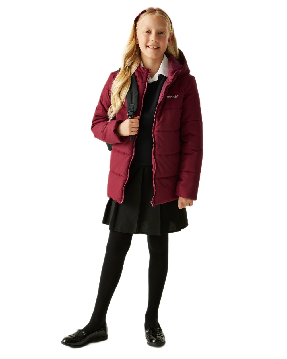 Dark Pimento Coloured Regatta Childrens Halkner Quilted Jacket on white background 