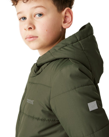 Green Coloured Regatta Childrens Halkner Quilted Jacket on white background 