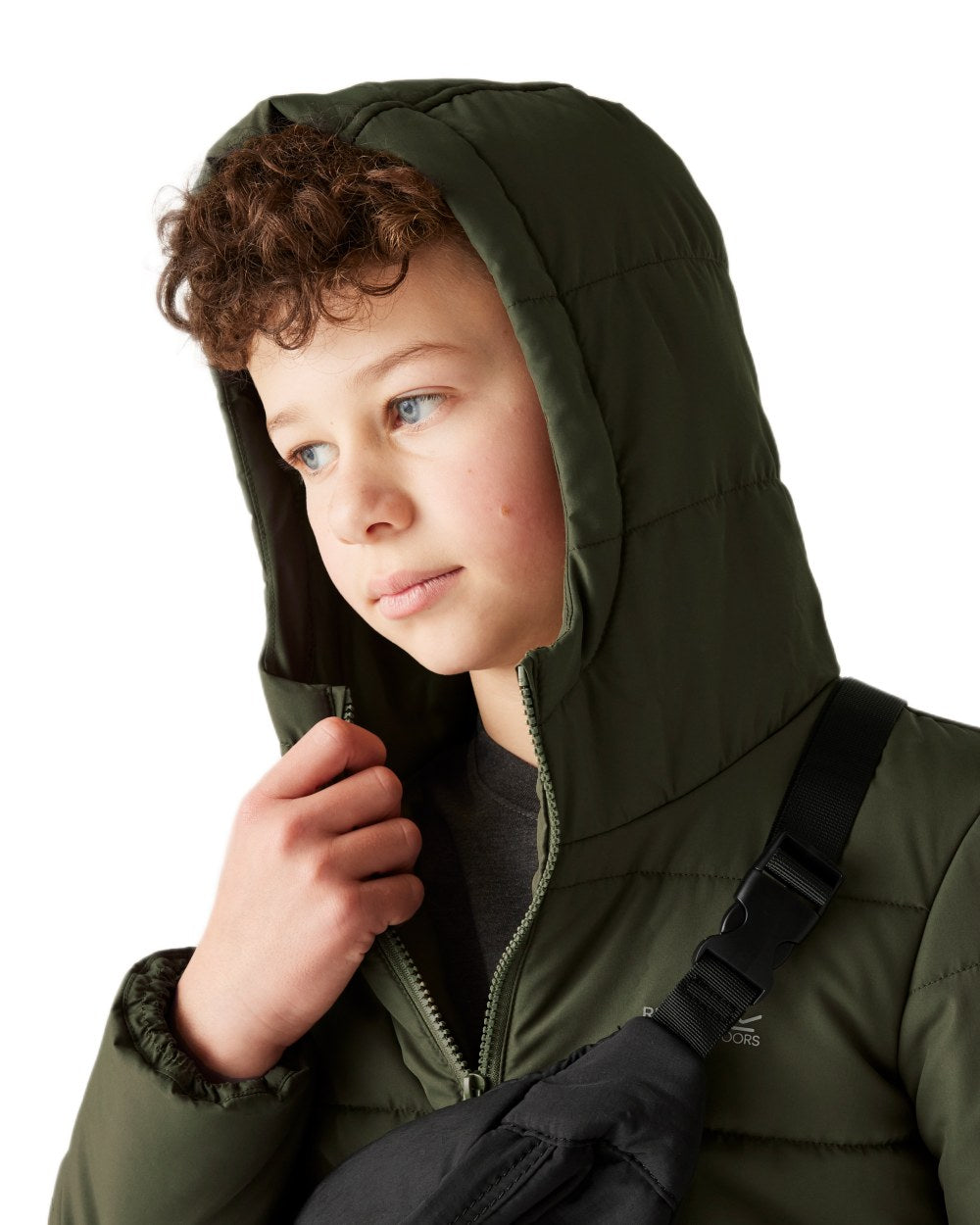 Green Coloured Regatta Childrens Halkner Quilted Jacket on white background 