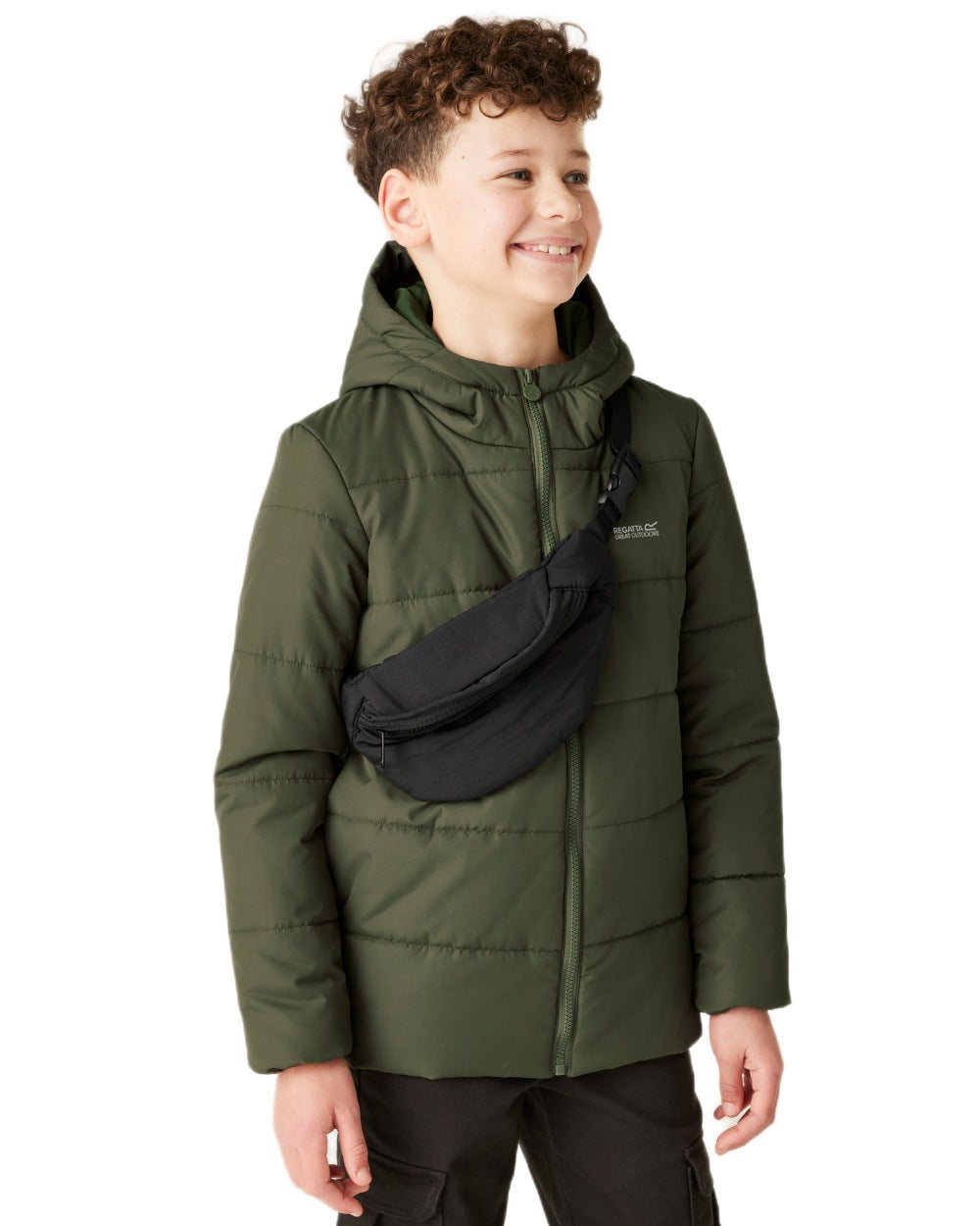 Green Coloured Regatta Childrens Halkner Quilted Jacket on white background 