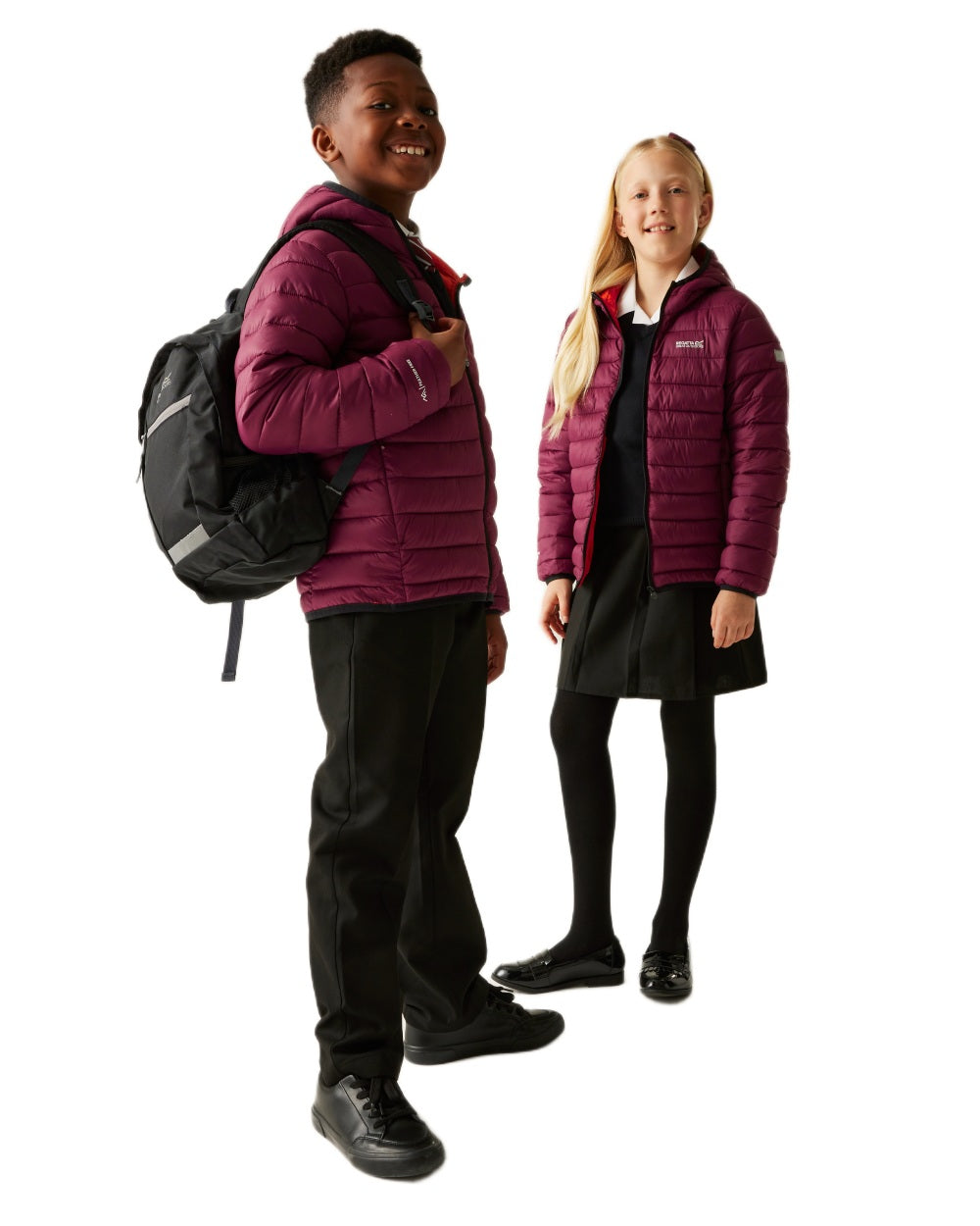 Dark Pimento Coloured Regatta Childrens Hooded Marizion Padded Jacket on white background 