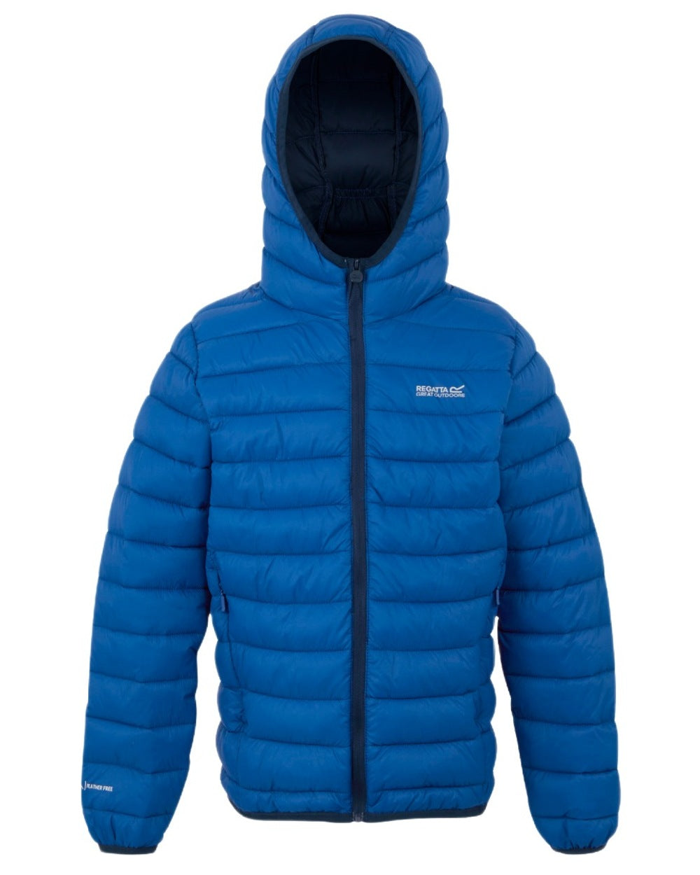 Snorkel Blue Moonlight Denim Coloured Regatta Childrens Hooded Marizion Padded Jacket on white background 
