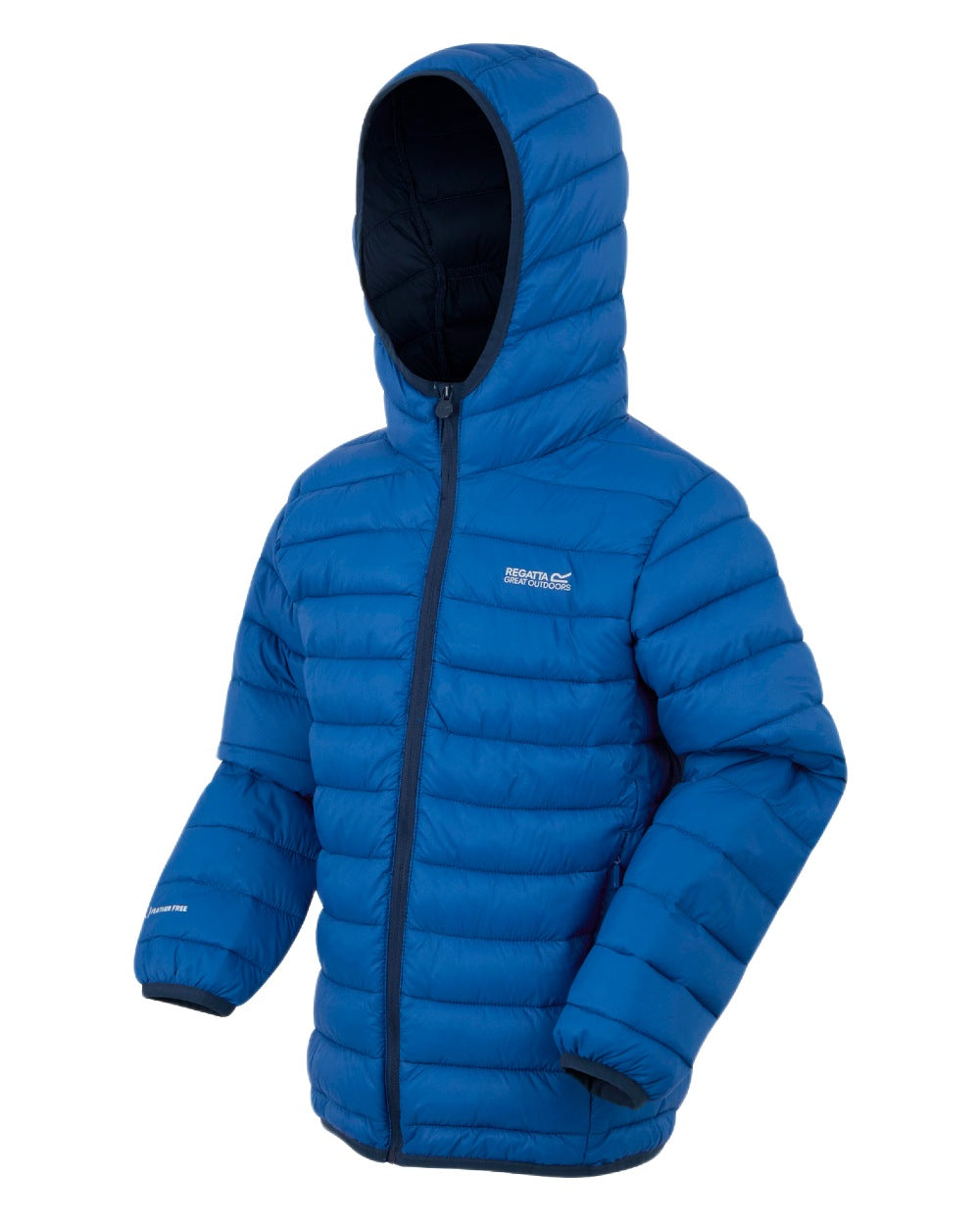 Snorkel Blue Moonlight Denim Coloured Regatta Childrens Hooded Marizion Padded Jacket on white background 