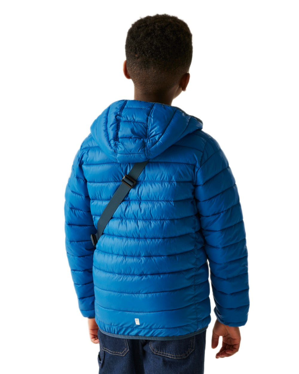 Snorkel Blue Moonlight Denim Coloured Regatta Childrens Hooded Marizion Padded Jacket on white background 