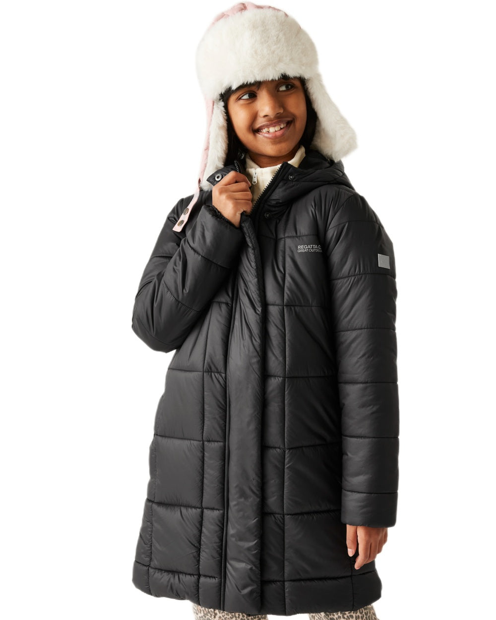 Black Coloured Regatta Childrens Junior Embrie Quilted Jacket on white background 