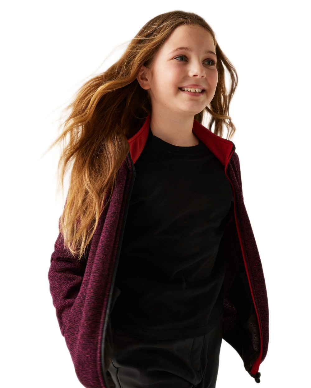 Dark Pimento Coloured Regatta Childrens Junior Newhill Full Zip Fleece Jacket on white background 