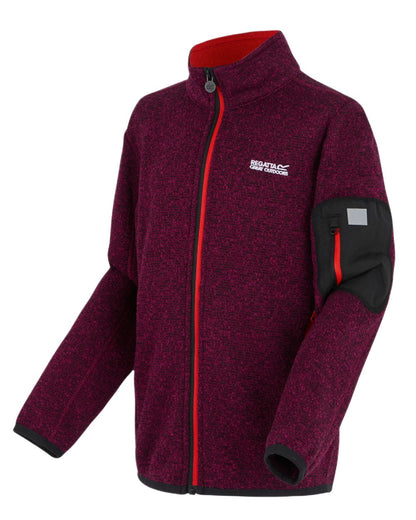 Dark Pimento Coloured Regatta Childrens Junior Newhill Full Zip Fleece Jacket on white background 