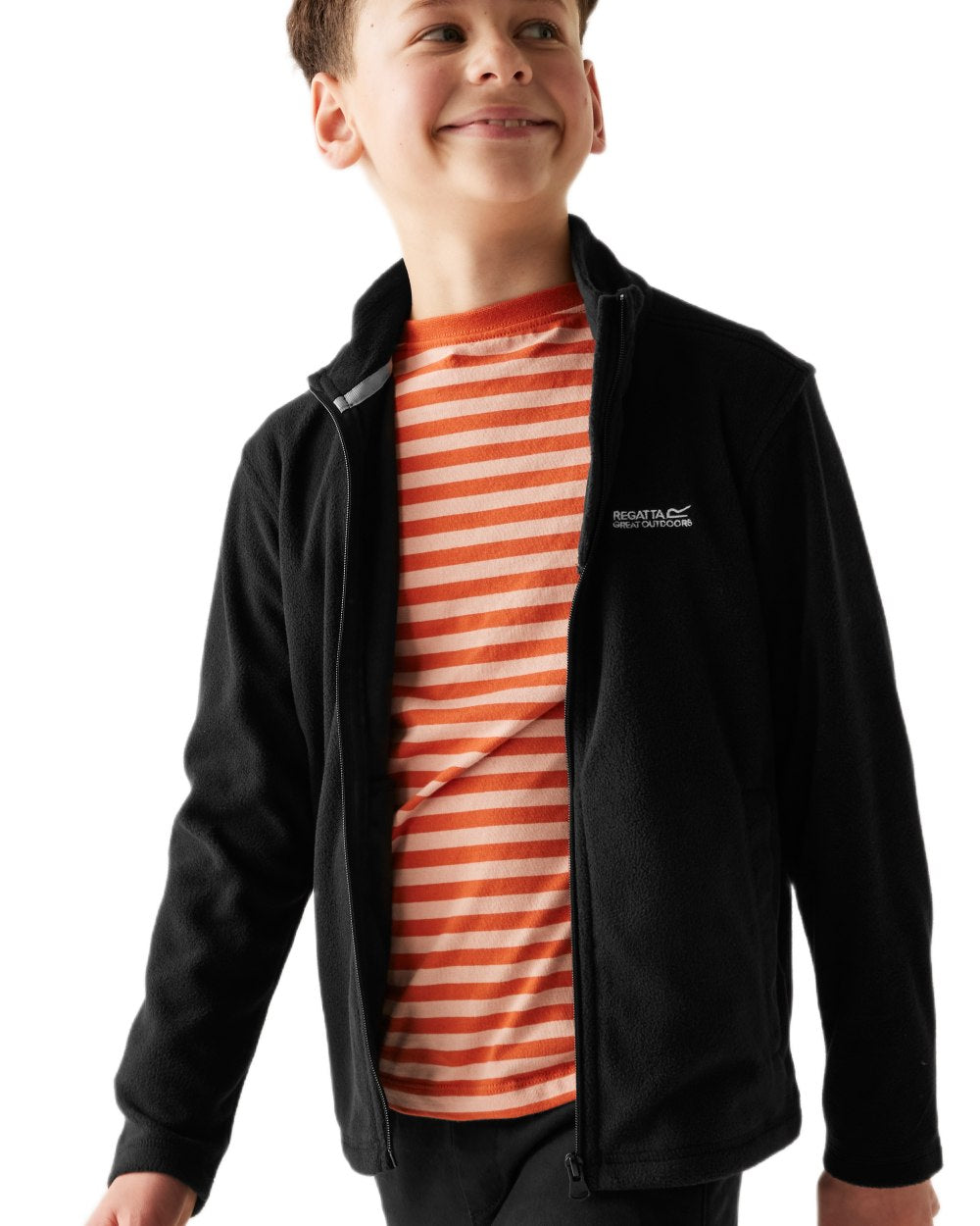 Black Coloured Regatta Childrens King II Full Zip Fleece Jacket on white background 