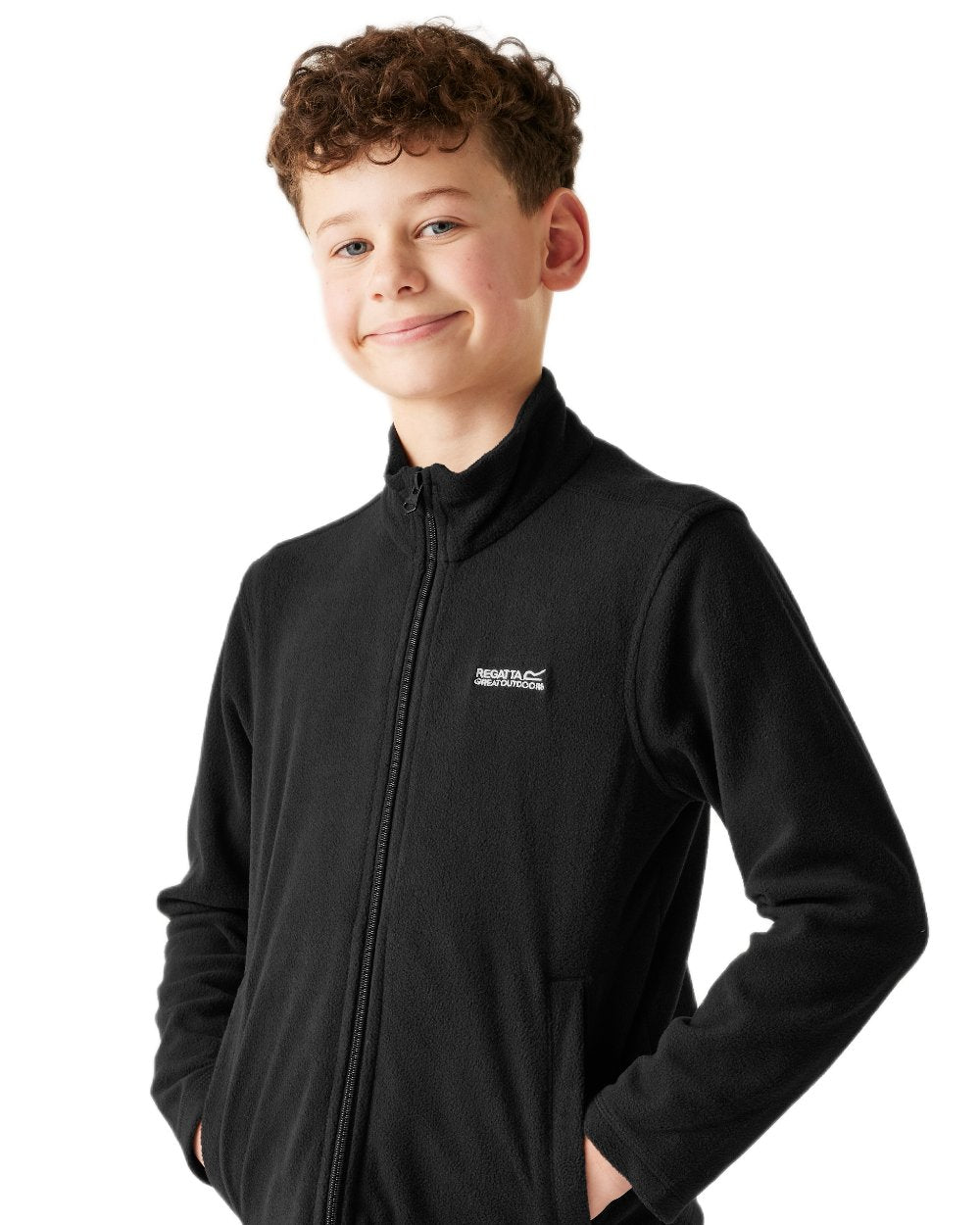 Black Coloured Regatta Childrens King II Full Zip Fleece Jacket on white background 