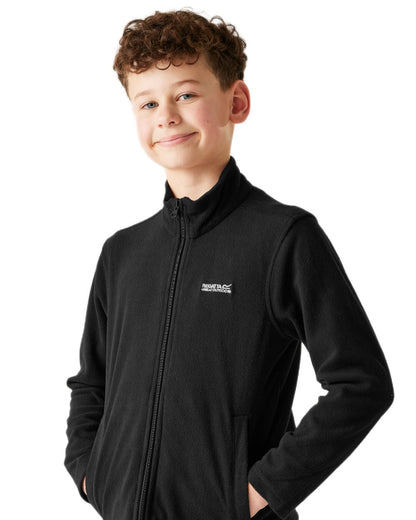 Black Coloured Regatta Childrens King II Full Zip Fleece Jacket on white background 