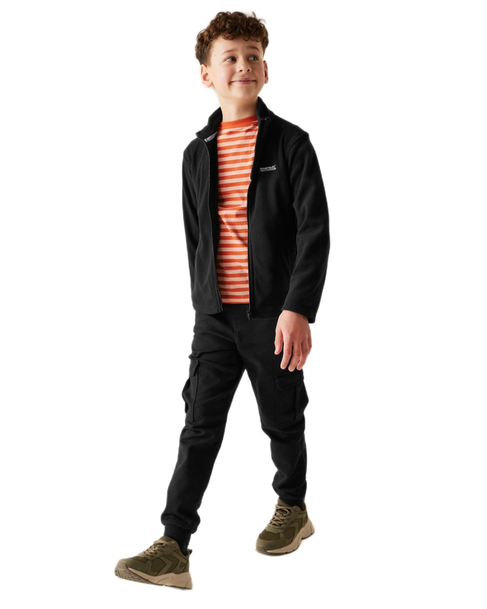 Black Coloured Regatta Childrens King II Full Zip Fleece Jacket on white background 