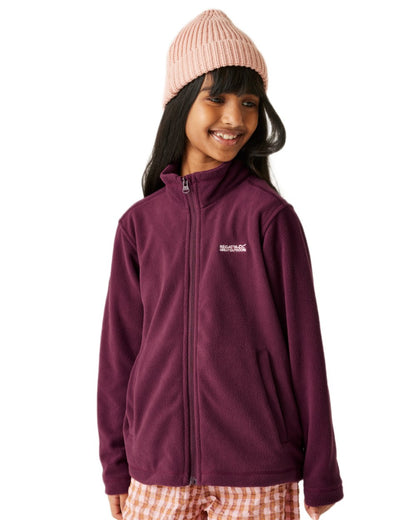 Fig Purple Coloured Regatta Childrens King II Full Zip Fleece Jacket on white background 