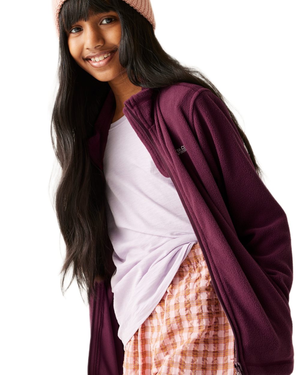 Fig Purple Coloured Regatta Childrens King II Full Zip Fleece Jacket on white background 