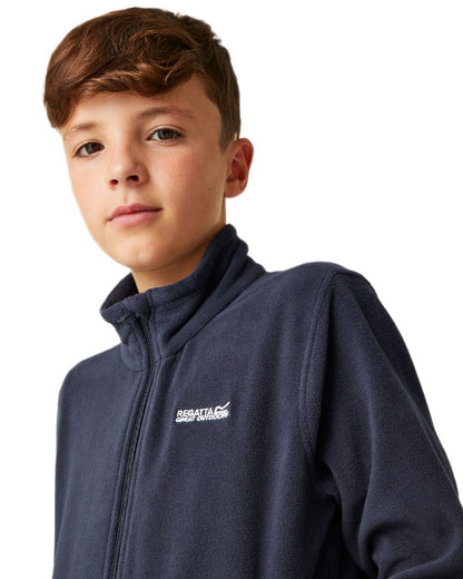 Navy Blue Coloured Regatta Childrens King II Full Zip Fleece Jacket on white background 