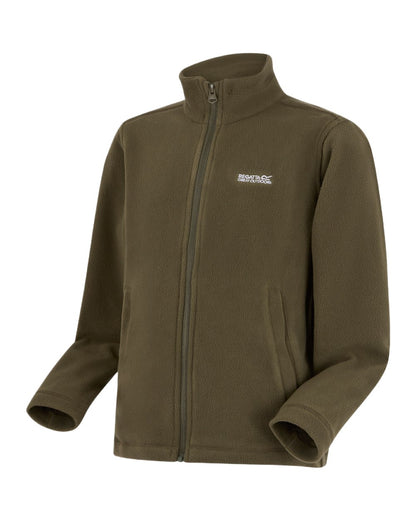 Olive Night Coloured Regatta Childrens King II Full Zip Fleece Jacket on white background 