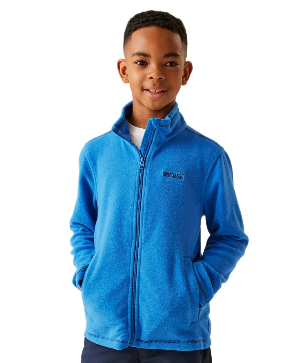 Oxford Blue Navy Coloured Regatta Childrens King II Full Zip Fleece Jacket on white background 