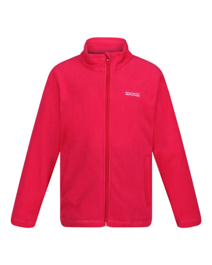 Pink Coloured Regatta Childrens King II Full Zip Fleece Jacket on white background 