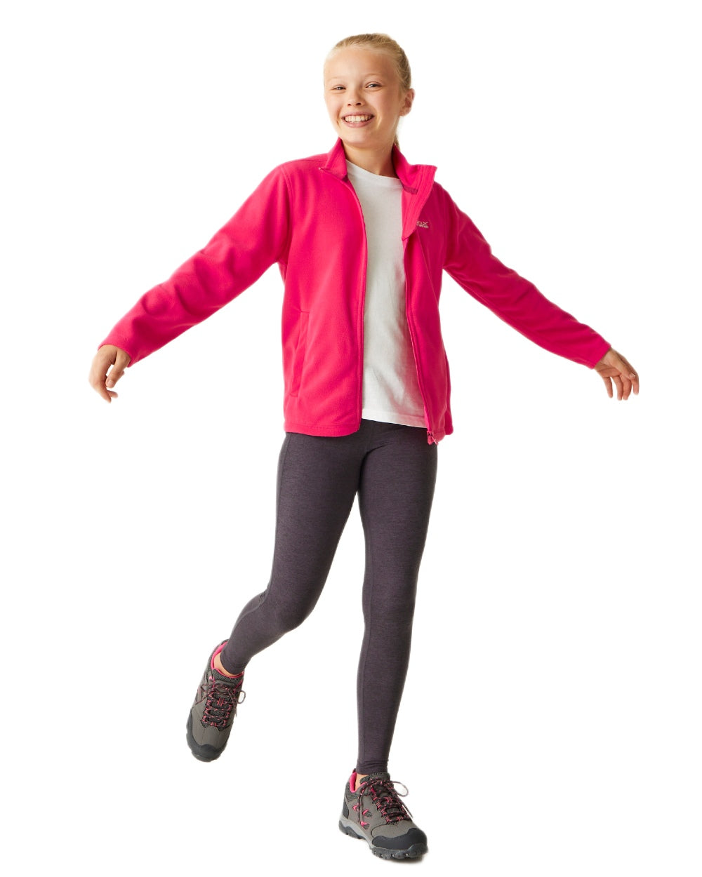 Pink Coloured Regatta Childrens King II Full Zip Fleece Jacket on white background 