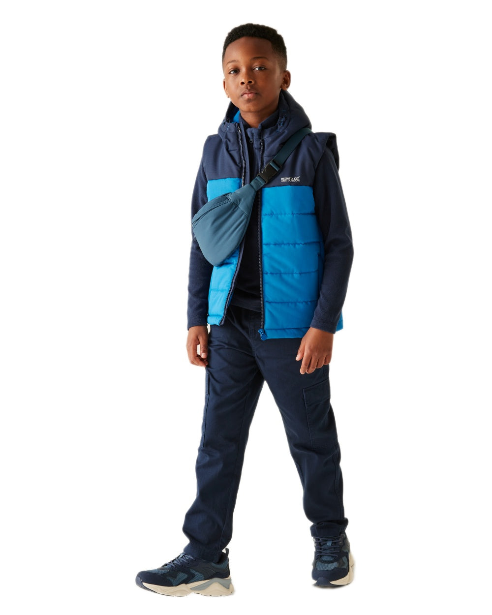 Navy Snorkel Blue Coloured Regatta Childrens Lofthouse Bodywarmer Gilet on white background 