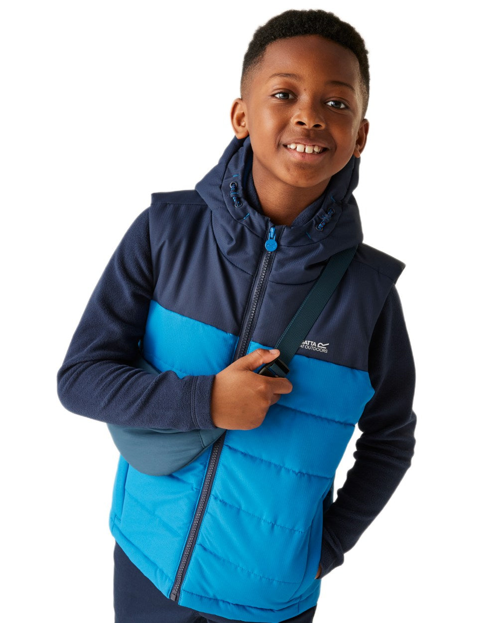 Navy Snorkel Blue Coloured Regatta Childrens Lofthouse Bodywarmer Gilet on white background 