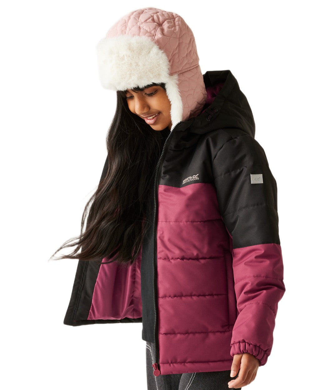 Black Dark Pimento Coloured Regatta Childrens Lofthouse Insulated Jacket on white background 