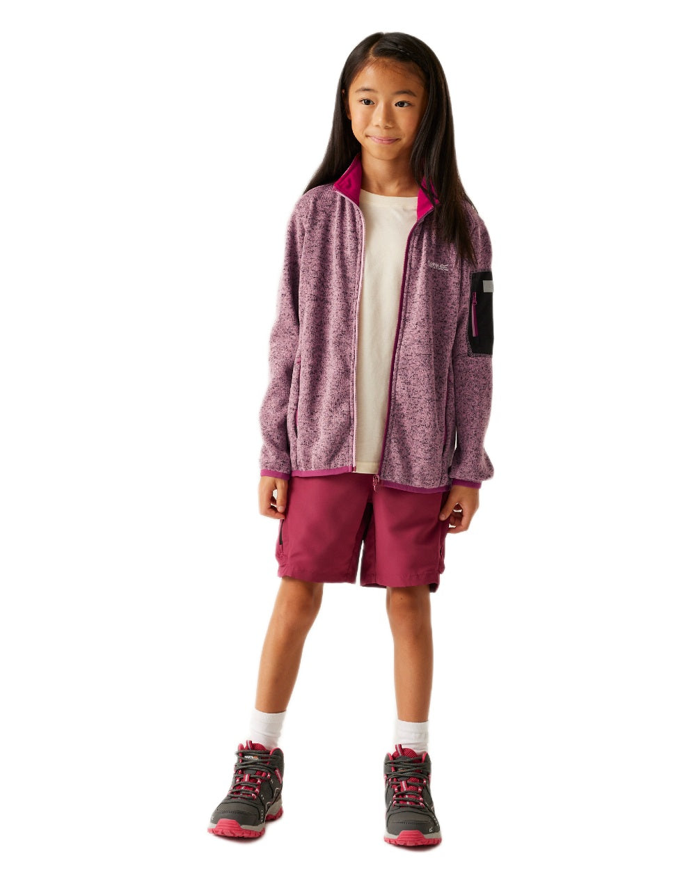 Lilas Beaujolais Coloured Regatta Childrens Newhill Full Zip Fleece Jacket on white background 