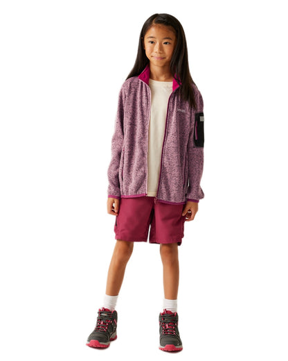 Lilas Beaujolais Coloured Regatta Childrens Newhill Full Zip Fleece Jacket on white background 