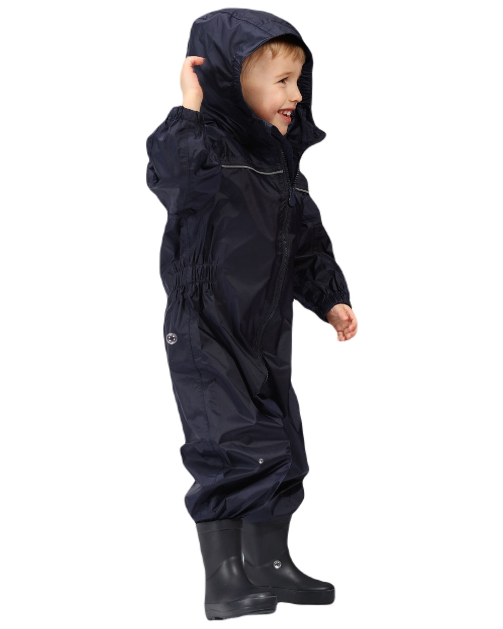 Navy coloured Regatta Kids Breathable Paddle Rain Suit on white background 