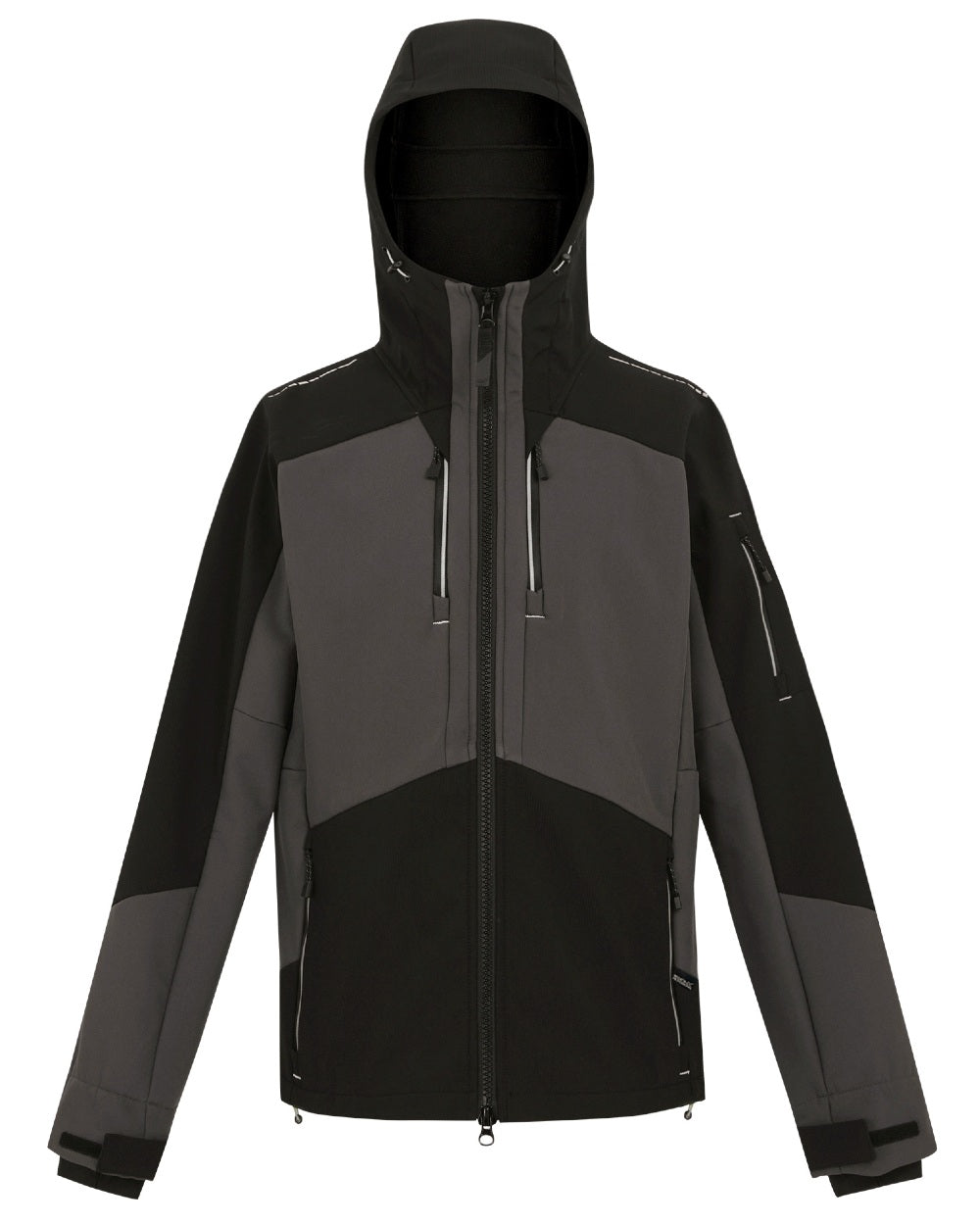 Slate Grey Black coloured Regatta Mens 4Tex Stretch 3 Layer Softshell Jacket on white background 