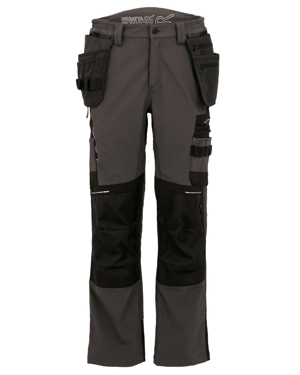 Slate Grey Black coloured Regatta Mens 4Tex Stretch Holster Trousers on white background 