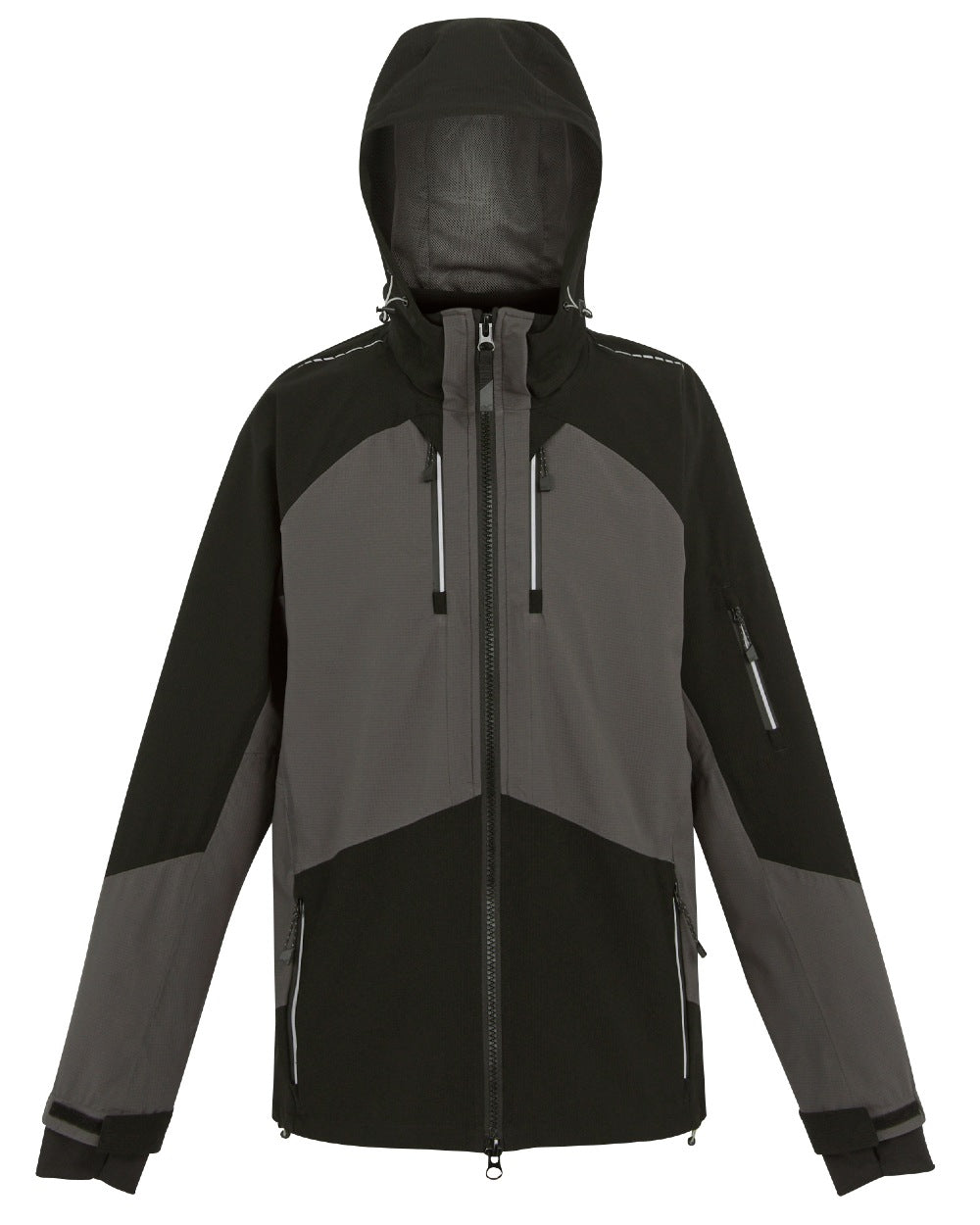 Slate Grey Black coloured Regatta Mens 4Tex Stretch Waterproof Shell Jacket on white background 