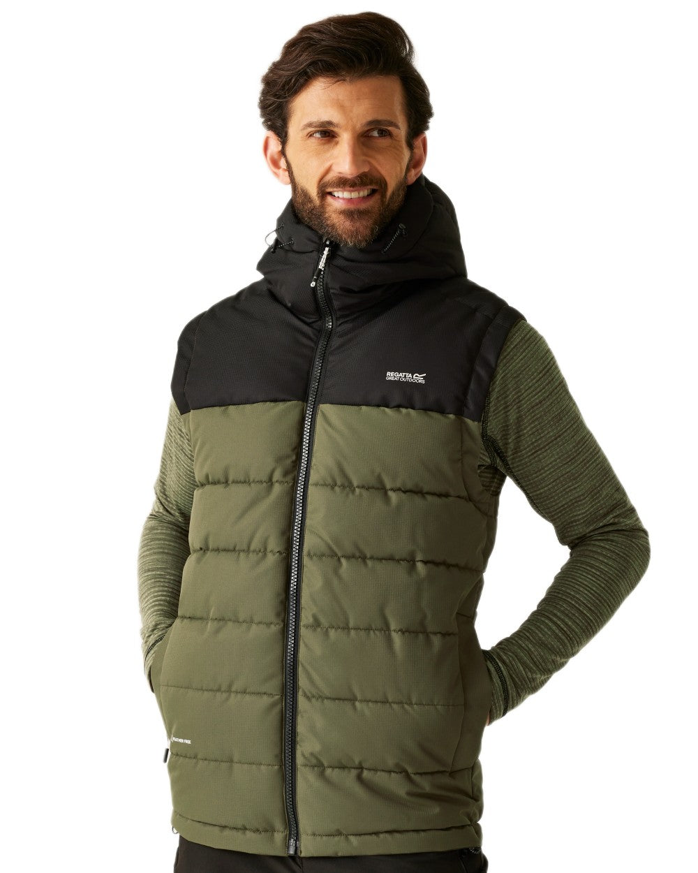 Olive Night Black Coloured Regatta Mens Aldthorn Bodywarmer on white background 