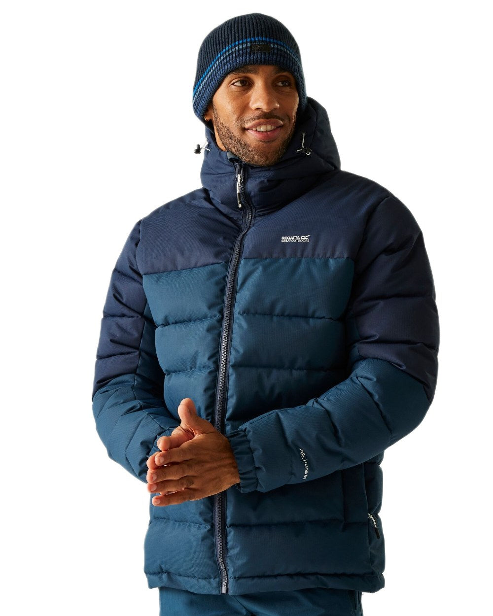 Moonlight Denim Navy Coloured Regatta Mens Aldthorn Padded Jacket on white background 