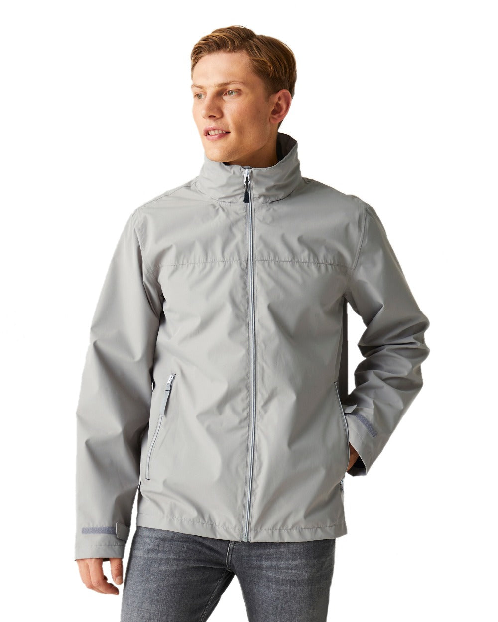 Mineral Grey Black coloured Regatta Mens Ascender Waterproof Shell Jacket on white background 