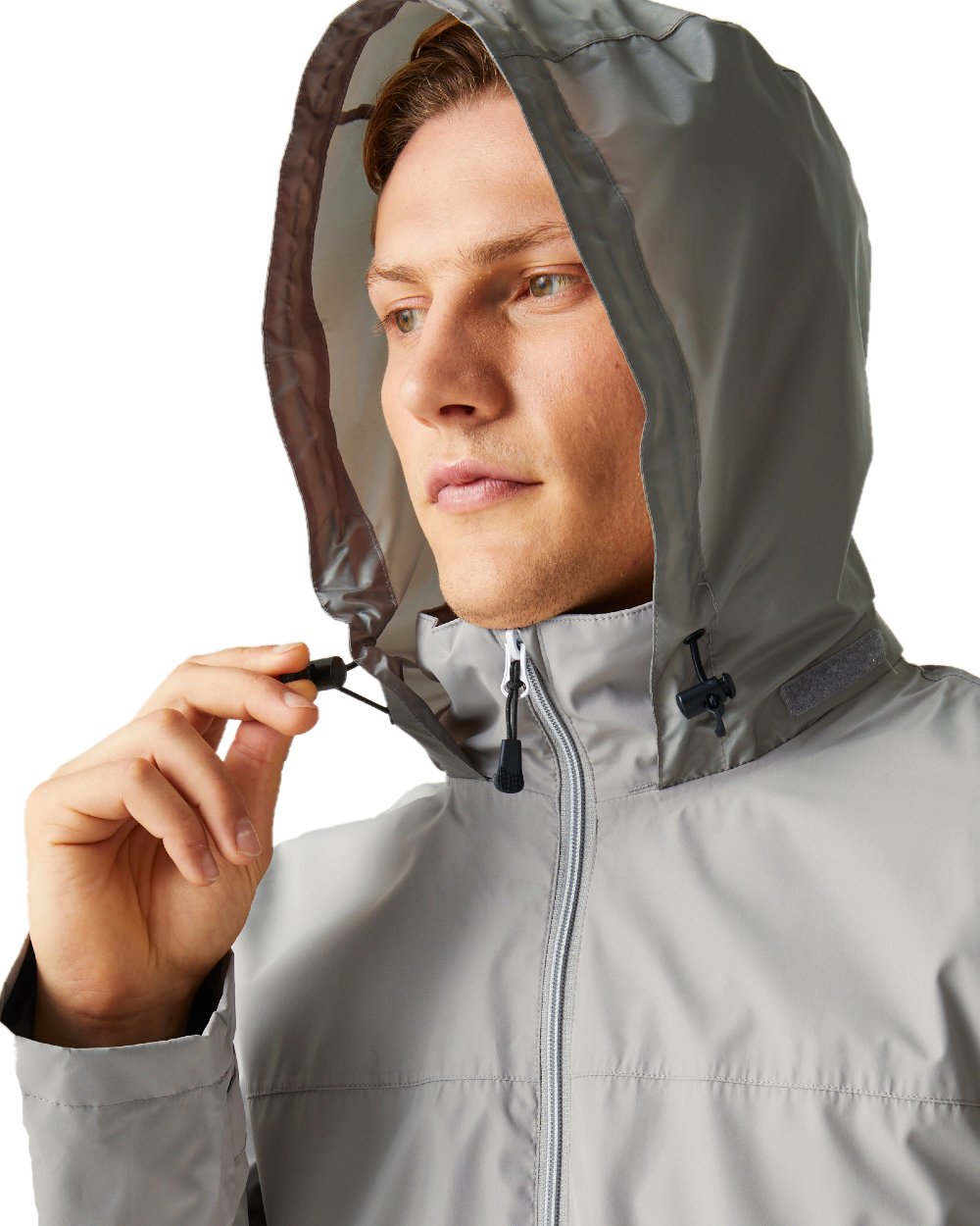 Mineral Grey Black coloured Regatta Mens Ascender Waterproof Shell Jacket on white background 