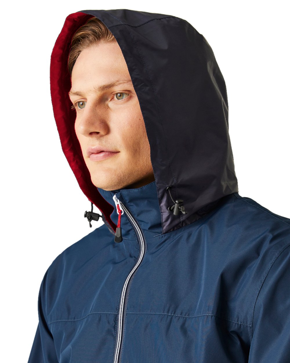 Navy Classic Red coloured Regatta Mens Ascender Waterproof Shell Jacket on white background 