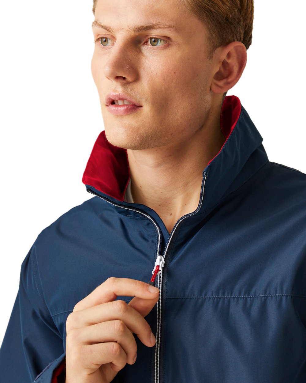 Navy Classic Red coloured Regatta Mens Ascender Waterproof Shell Jacket on white background 