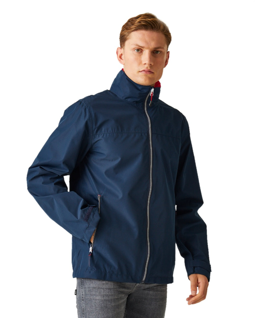 Navy Classic Red coloured Regatta Mens Ascender Waterproof Shell Jacket on white background 