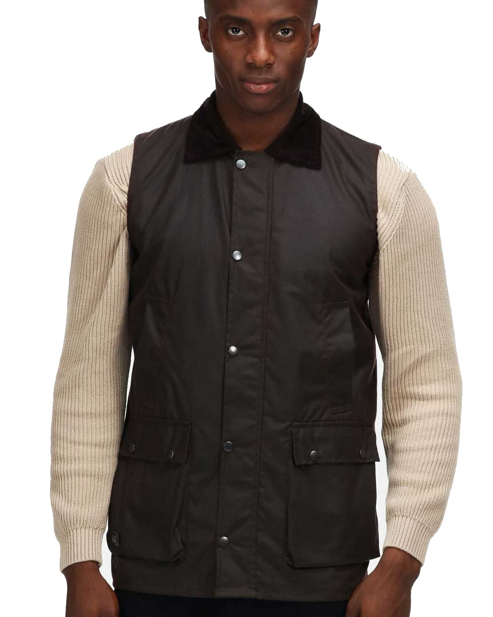 Brown coloured Regatta Mens Banbury Wax Bodywarmer on white background 