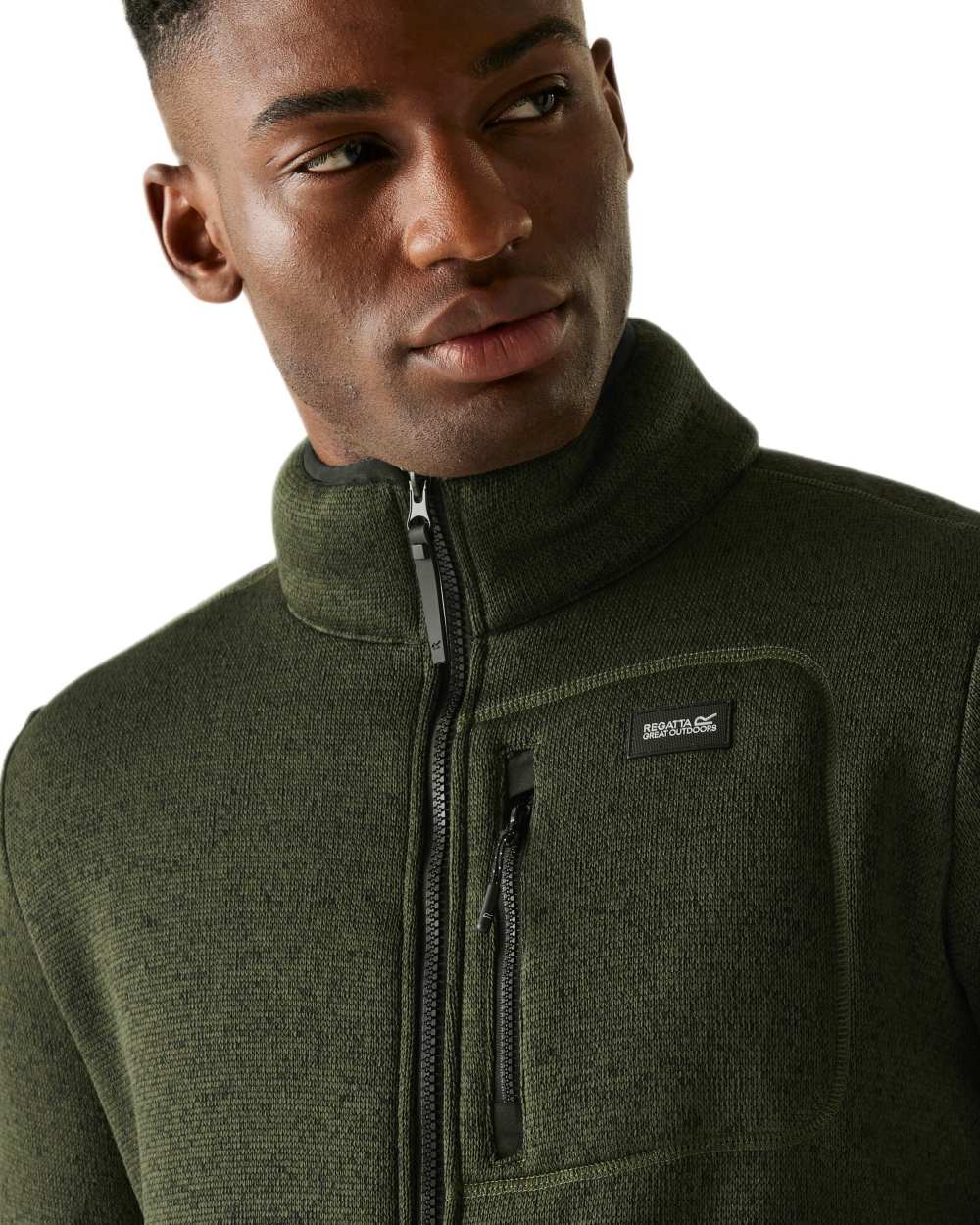 Dark Khaki Coloured Regatta Mens Barlee Full Zip Fleece Jacket on white background 