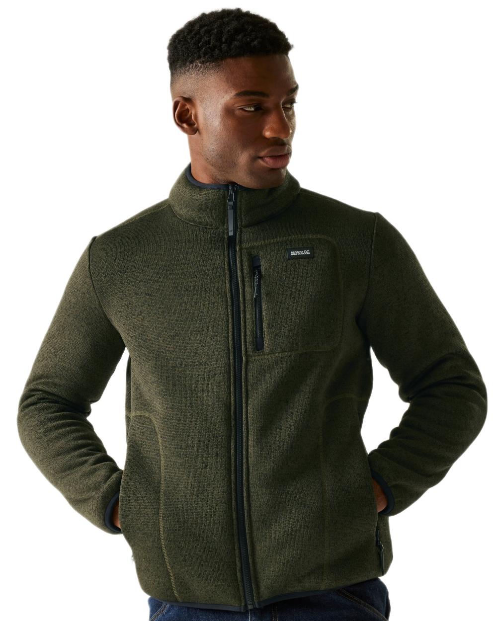 Dark Khaki Coloured Regatta Mens Barlee Full Zip Fleece Jacket on white background 