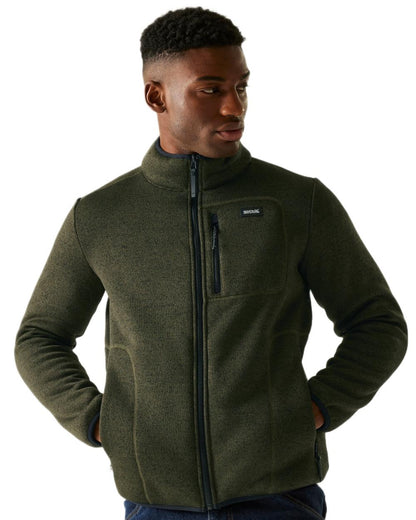 Dark Khaki Coloured Regatta Mens Barlee Full Zip Fleece Jacket on white background 
