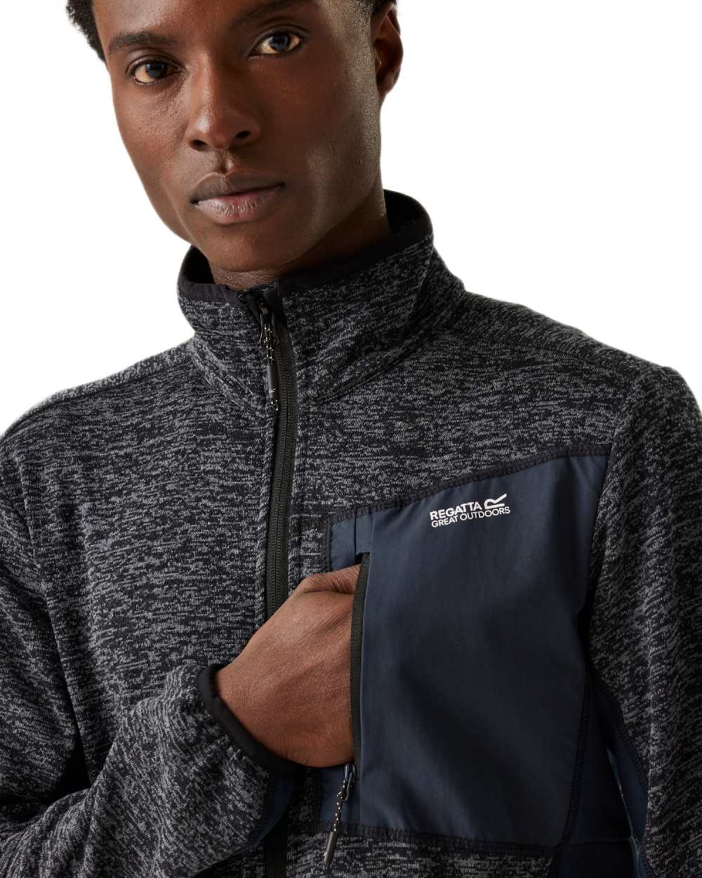 Navy Marl Navy Coloured Regatta Mens Baslinn Full Zip Fleece Jacket on white background 