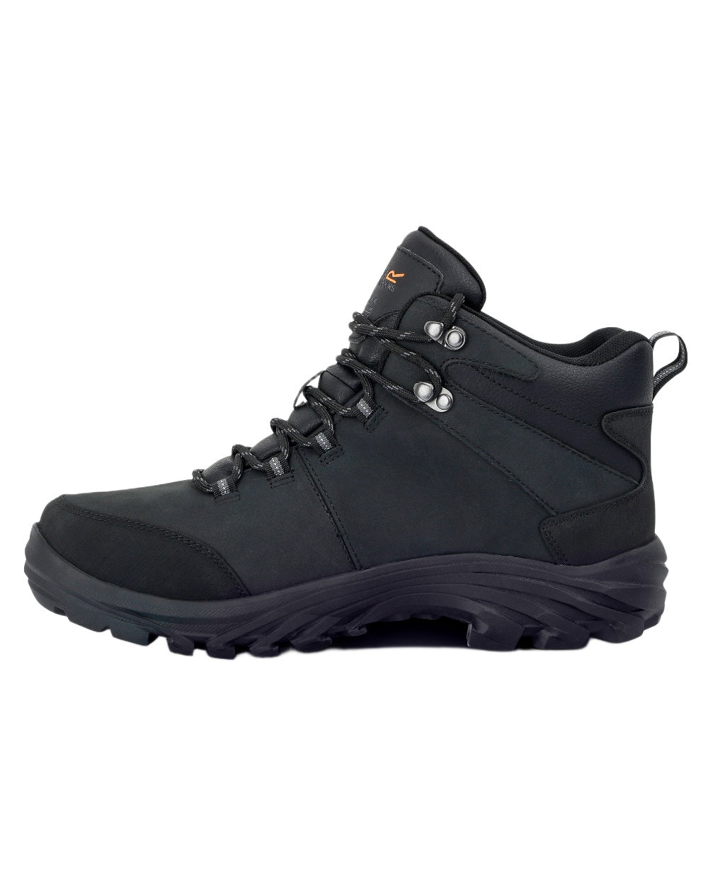 Black Coloured Regatta Mens Burrell Leather Waterproof Walking Boots on white background 