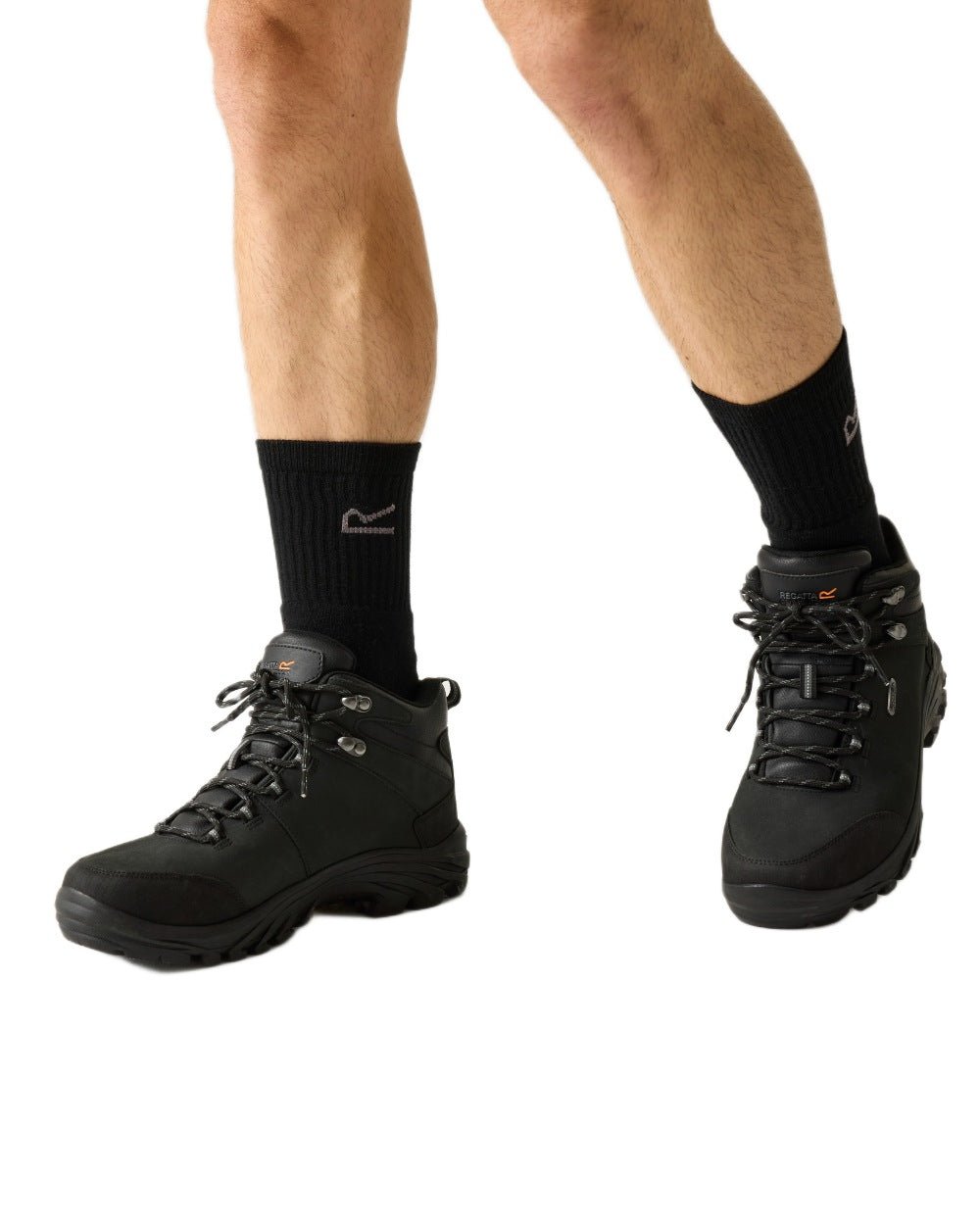 Black Coloured Regatta Mens Burrell Leather Waterproof Walking Boots on white background 