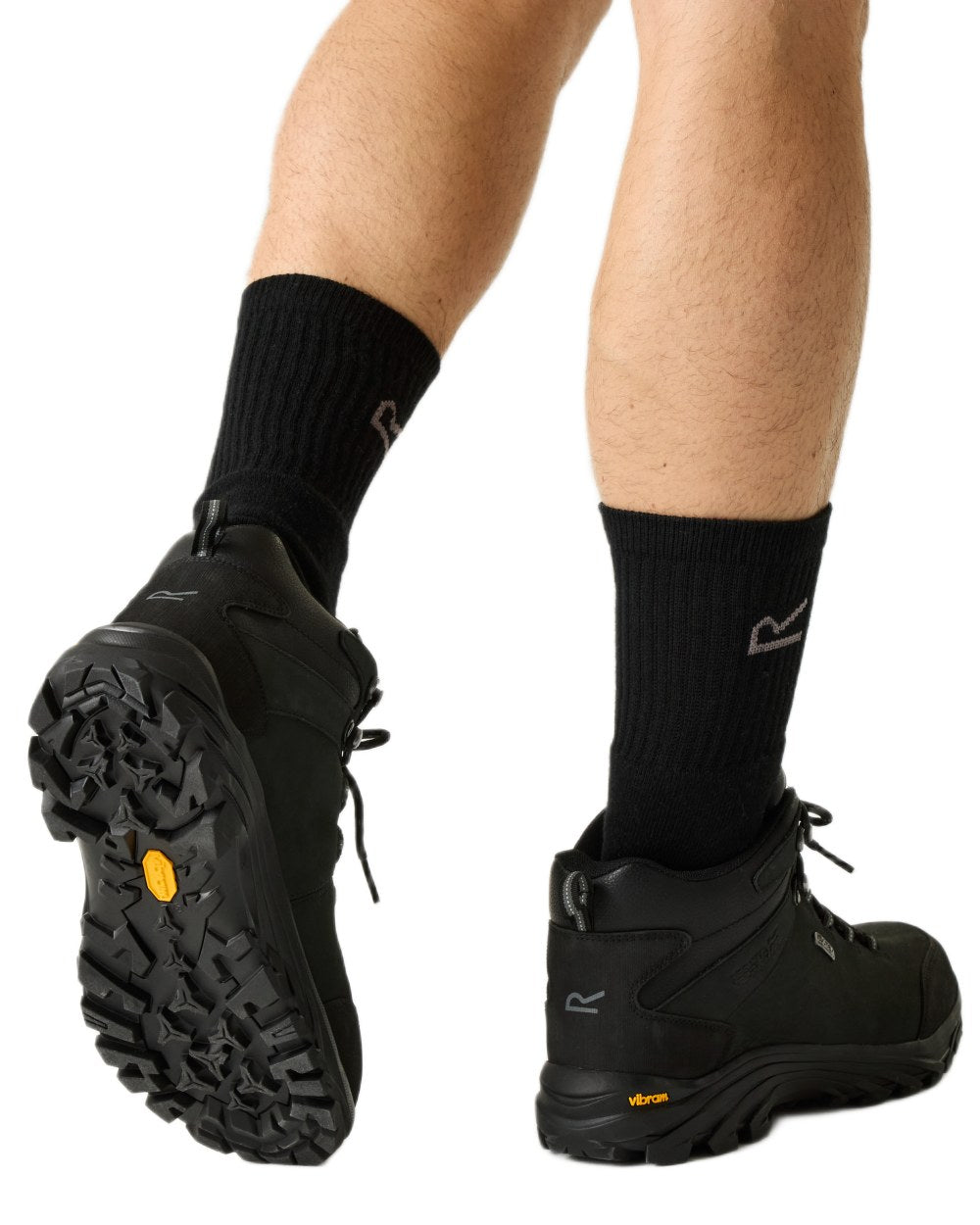 Black Coloured Regatta Mens Burrell Leather Waterproof Walking Boots on white background 