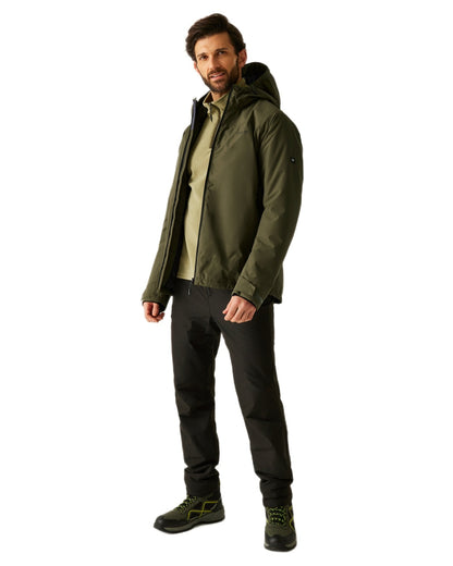 Olive Night Coloured Regatta Mens Caspen Waterproof Insulated Jacket on white background 