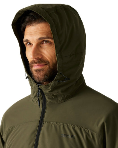 Olive Night Coloured Regatta Mens Caspen Waterproof Insulated Jacket on white background 