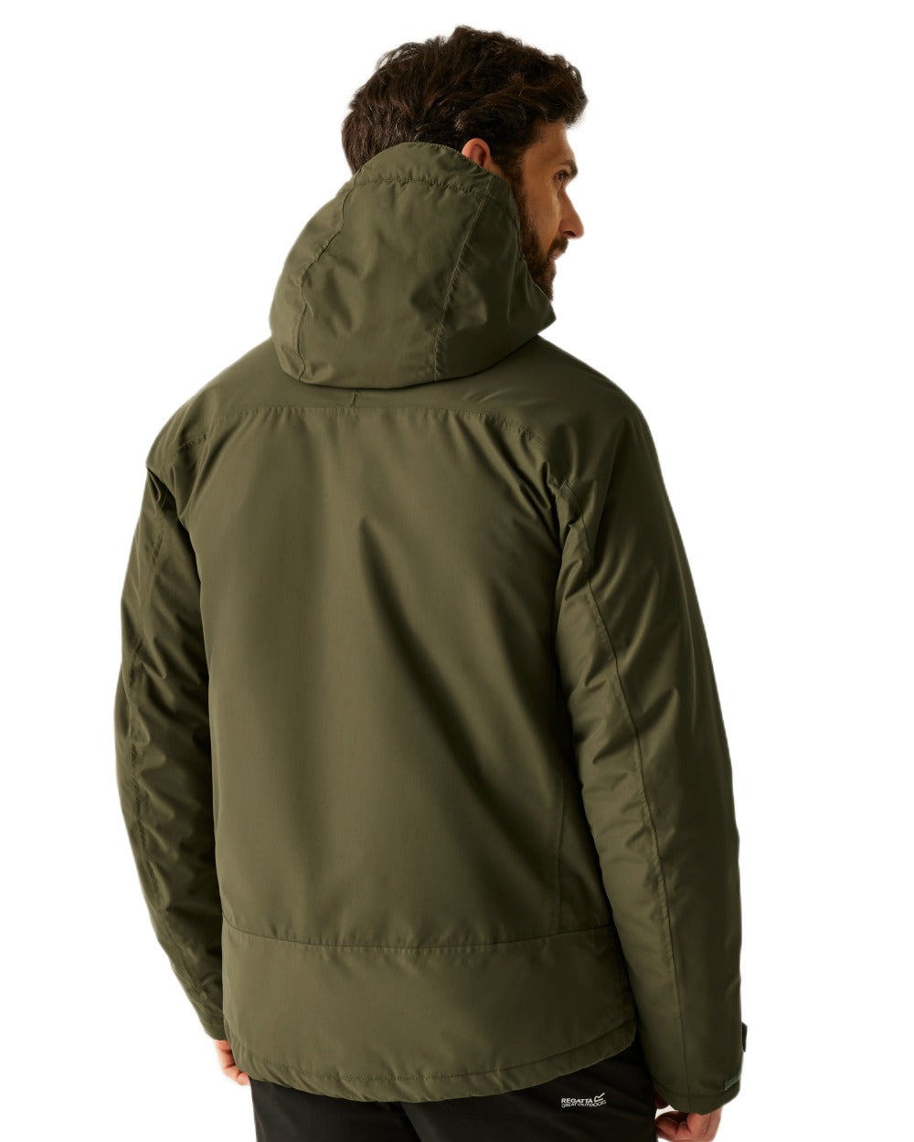Olive Night Coloured Regatta Mens Caspen Waterproof Insulated Jacket on white background 