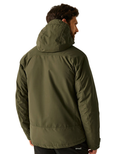 Olive Night Coloured Regatta Mens Caspen Waterproof Insulated Jacket on white background 